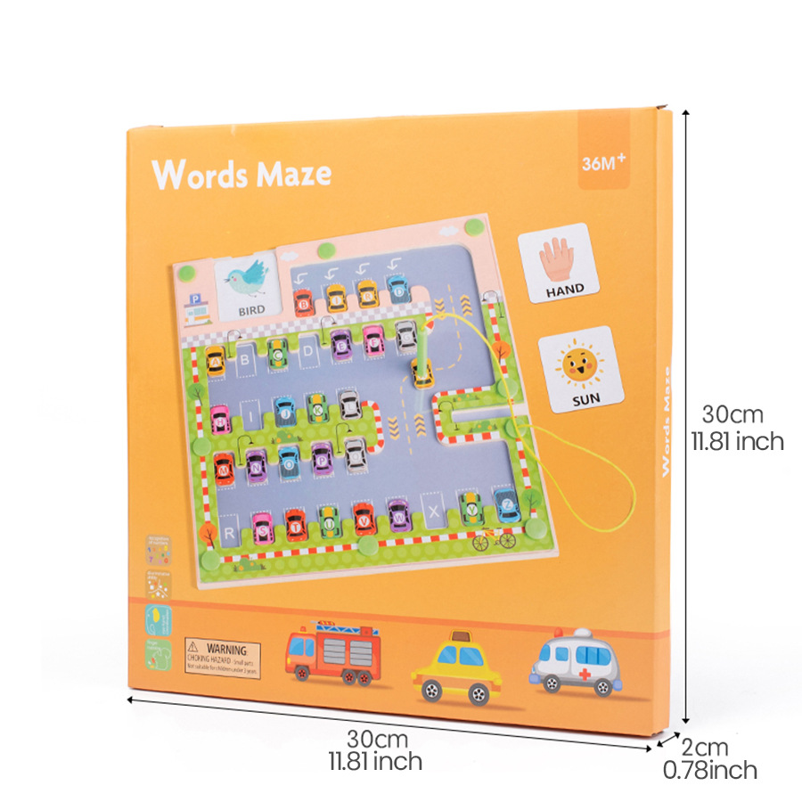Tren de madera retrocede y entra en el almacén Tablero de conteo Juguete laberinto magnético