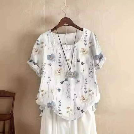 2023 Летняя новая модель большого размера повседневная свободная футболка с короткими рукавами с принтом