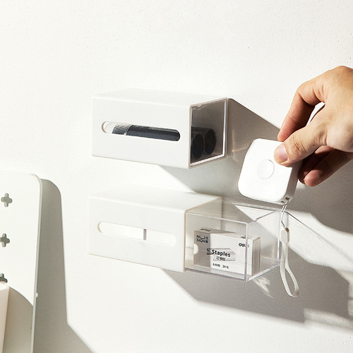 Traceless sticker storage box bathroom waterproof tissue box cotton box punch-free storage rack telescopic storage box