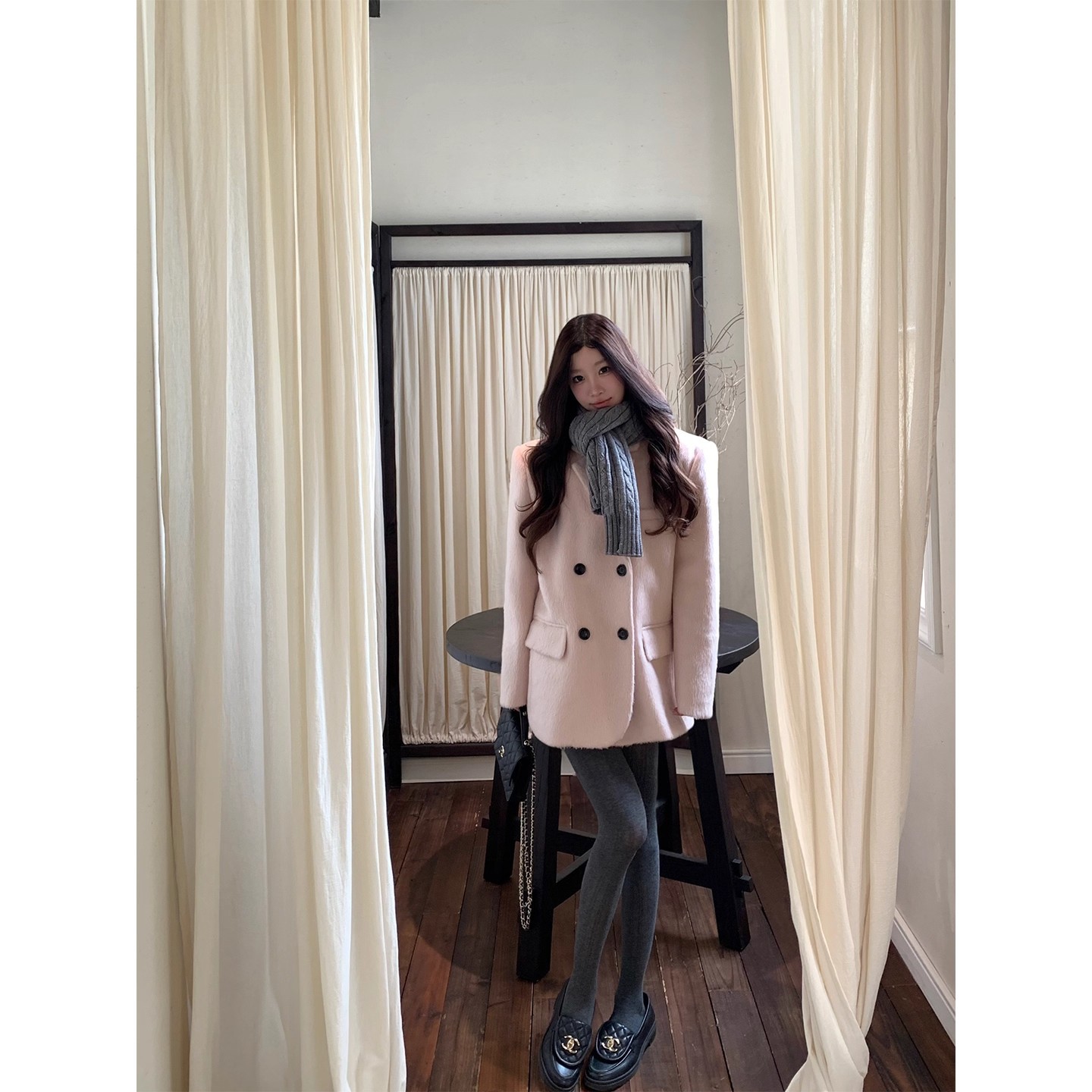 Ffcheer Korean Drama Heroine Pink Woolen Suit Jacket Women's Autumn and Winter Thick Short Woolen Outwear for Small People