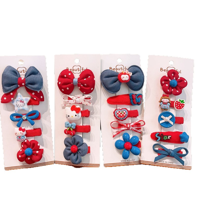 新款儿童红蓝撞色hellokitty猫咪发夹小女孩刘海发夹女童花朵发卡|undefined