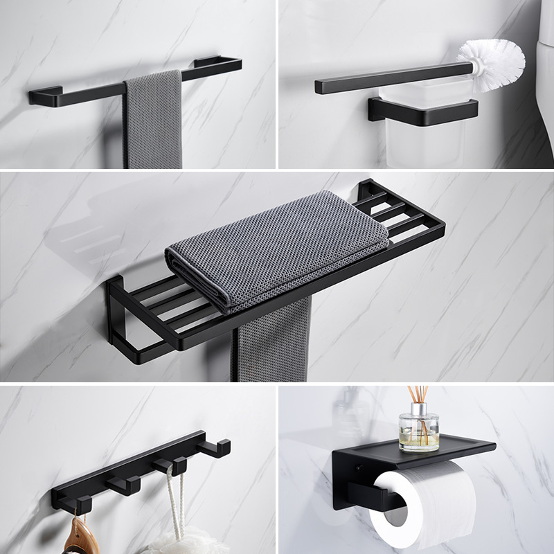 304 acero inoxidable negro toallas de baño colgando toallas de baño estante de almacenamiento conjunto de colgantes de hardware