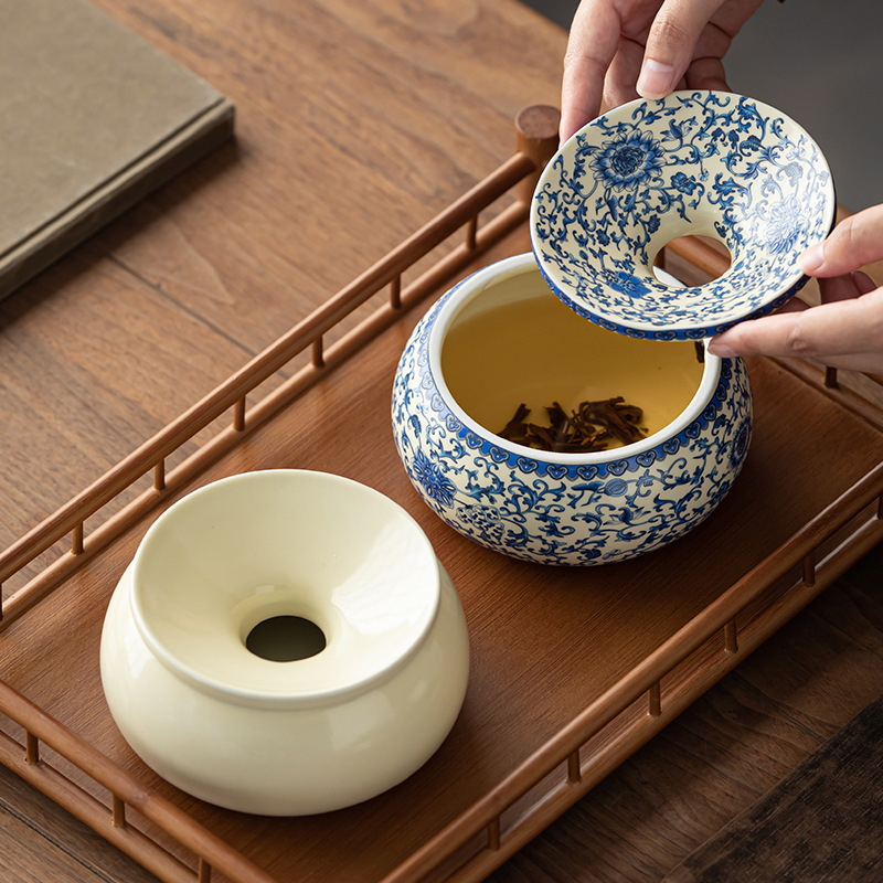 汝窑青花缠枝莲茶洗家用复古大号茶缸水盂茶渣缸桌面泡茶盂烟灰缸|undefined