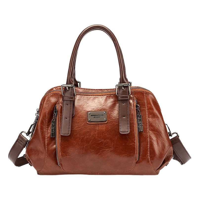 Bolso de Hombro Estilo Europeo y Americano Retro 2026, Bolso Bandolera de Gran Capacidad, de Cuero Suave, Tipo Boston, para Mujer