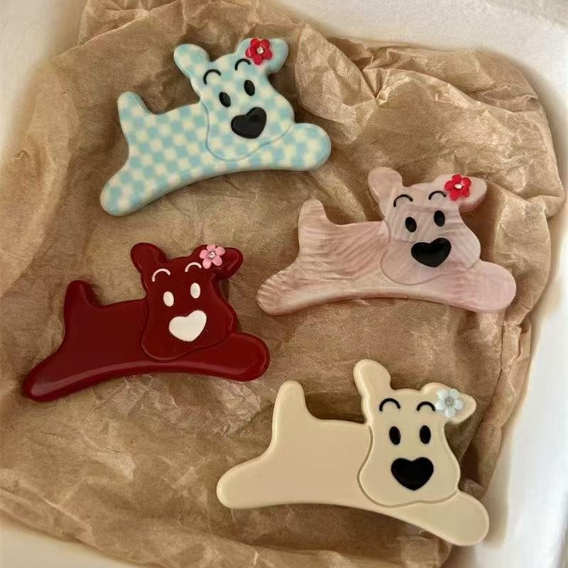 Cartoon Haha Haha Puppy Diamond Acrylic Seamless Bangs Side Clip Cute Acetate Hair Clip Duckbill Clip Hair Accessory