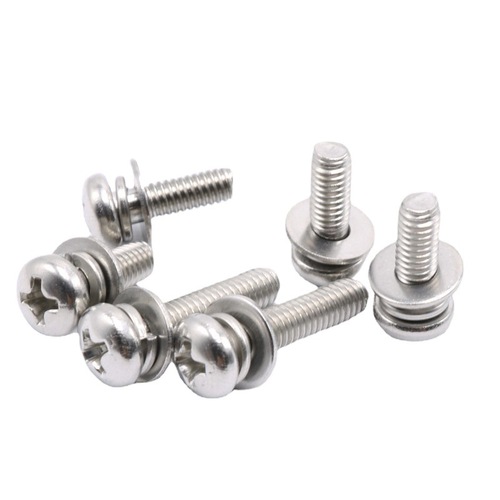 304 stainless steel cross head combination screw round head three combination bolts M4|M5|M6|M8