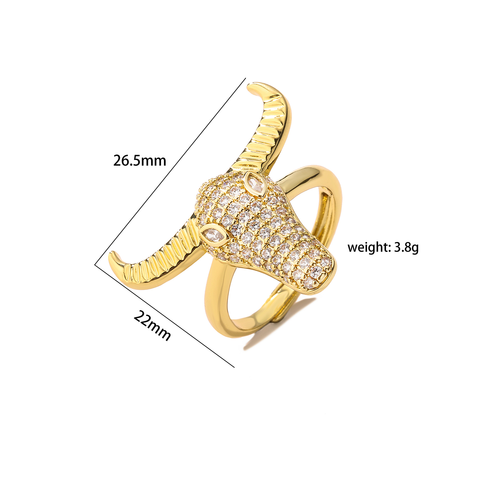 Cattle Pattern Women'S Gender Retro Cattle Copper Inlaid Zircon Open Ring