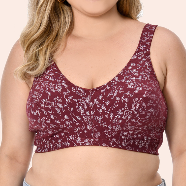 Cotton no steel ring large size bra printed Chinese style wide shoulder strap comfortable underwear European and American bra DEF breathing bra