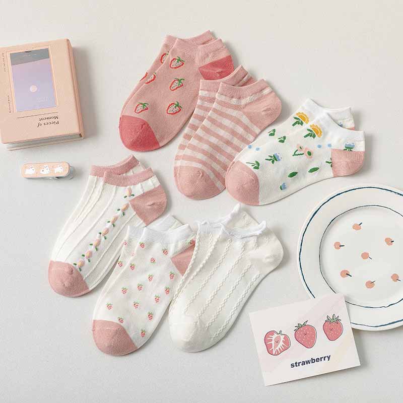 2021日系袜 春夏粉色草莓百搭船袜女清新甜美短袜浅口可爱ins新款|ru