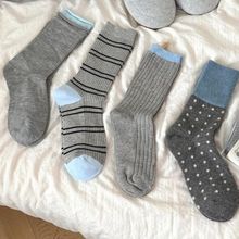 韩版ins拼色冬季加厚百搭简约蓝色复古暖冬中筒袜子堆堆卷边厂家