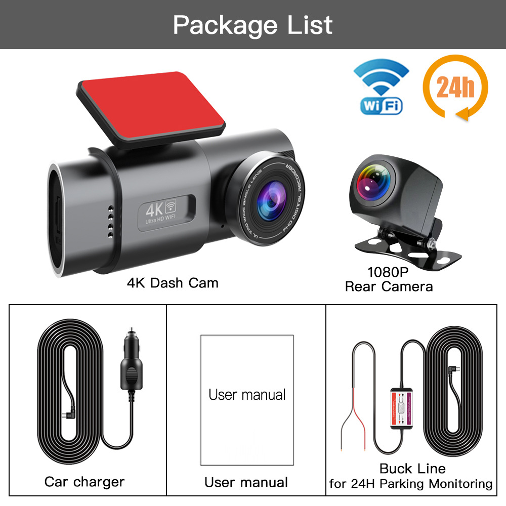 Amazon 309 Wholesale Yizhi 4K Dual-Lens Dash Cam High-Definition Ultra-Wide-Angle Night Vision Wifi Front and Rear Dual Camera