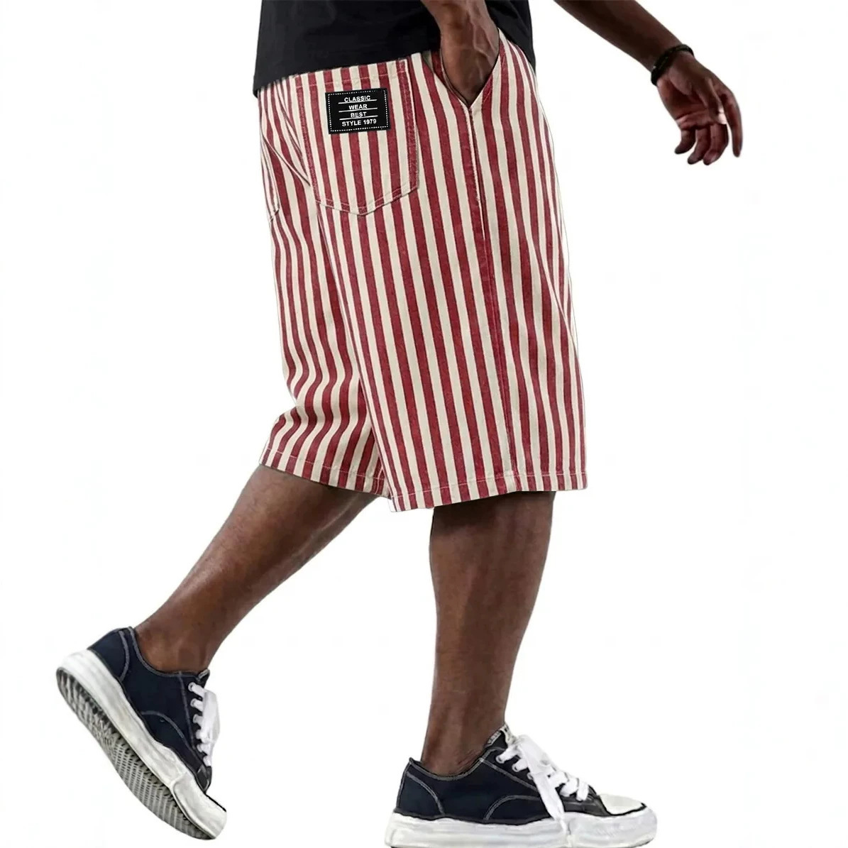 Men's Clothing Men's Fashionable Versatile Striped Casual Shorts Loose Multi Pocket For Formal & Casual Solid Color_viptrois.com
