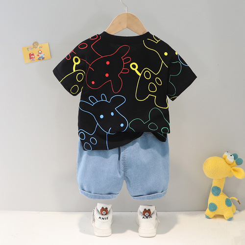 Cartoon T-Shirt for Infants, Unisex (Boys and Girls), Summer Outfit, Short Sleeve, Two-Piece Set for Babies and Toddlers (1-4 Years Old)