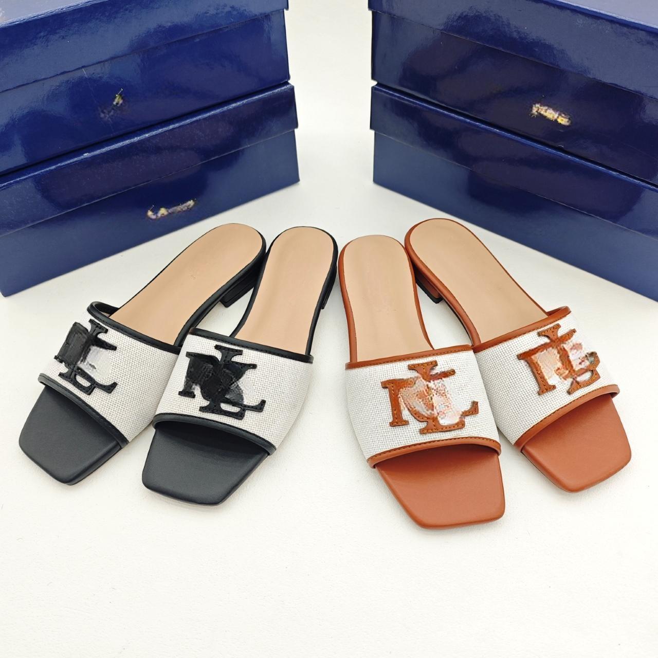 2025欧美跨境新款平底一字拖鞋女RL Flat Sandals Slippers Women