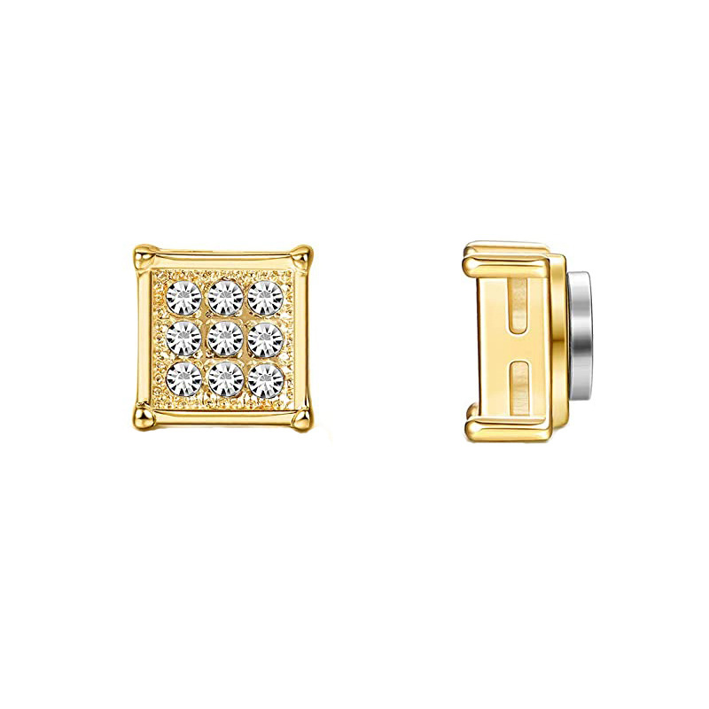 Magnetic Clip On Earrings For Men And Women Non Pierced Stainless Steel With 9 Diamonds Style Jewelry Accessory_voghion.com