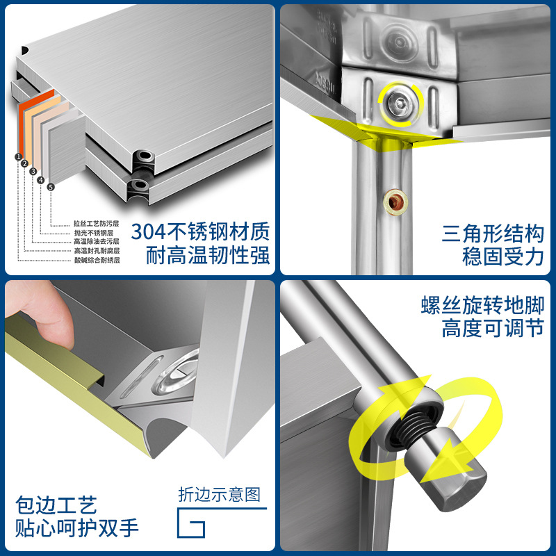 JW304带围栏不锈钢置物架收纳架子加厚落地多层厨房锅储物不绣钢