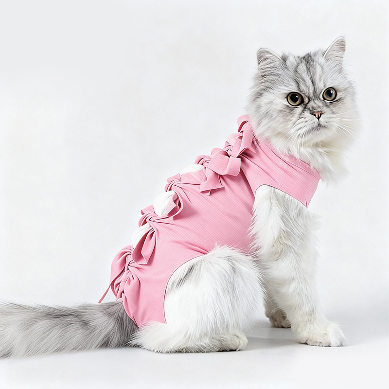 Ropa de esterilización para mascotas, ropa de recuperación de una pieza con lazo para sujetar, vendaje anti-lamido para gatos después de cirugía de esterilización, ropa de esterilización transpirable y elástica. image 7