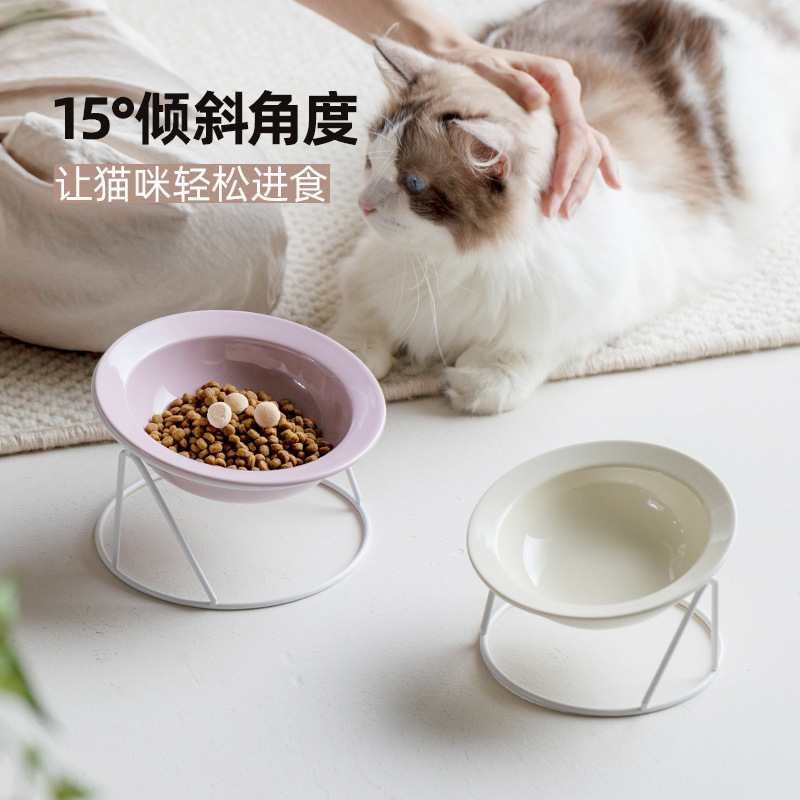 Cerámica inclinada para artículos de mascotas doble cuello protector de cuello para gatos tazón de comida para gatos aumento anti-derroquear tazón de agua para gatos y perros tazón de grano