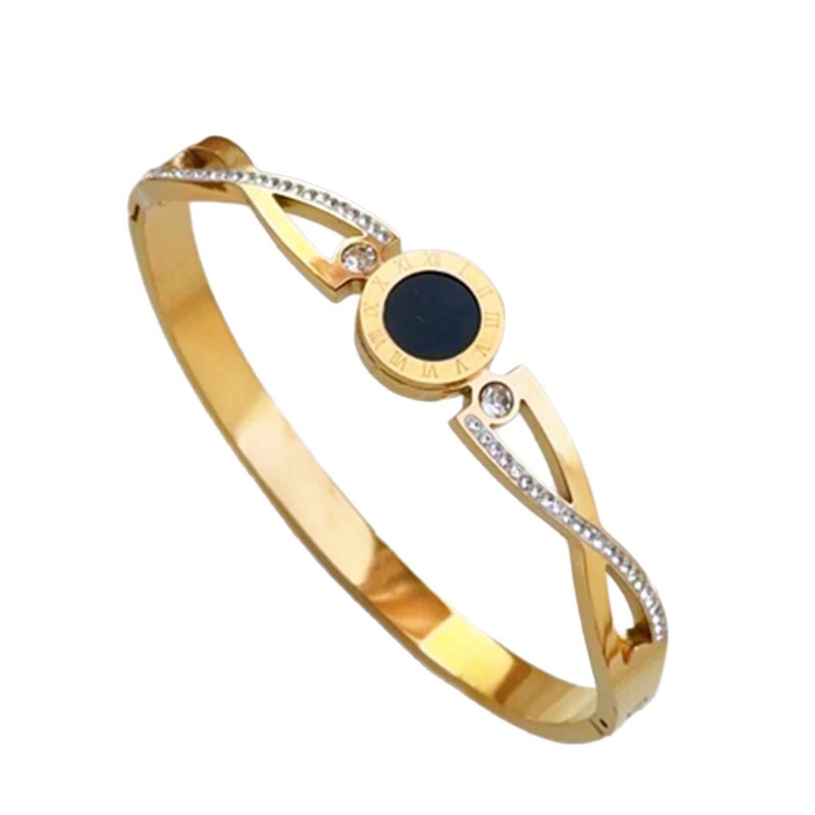 Brazalete de diamantes con letras romanas transfronterizas, apertura de lujo ligero, acero de titanio, oro de 18k, nueva pulsera de acero inoxidable, joyería ins