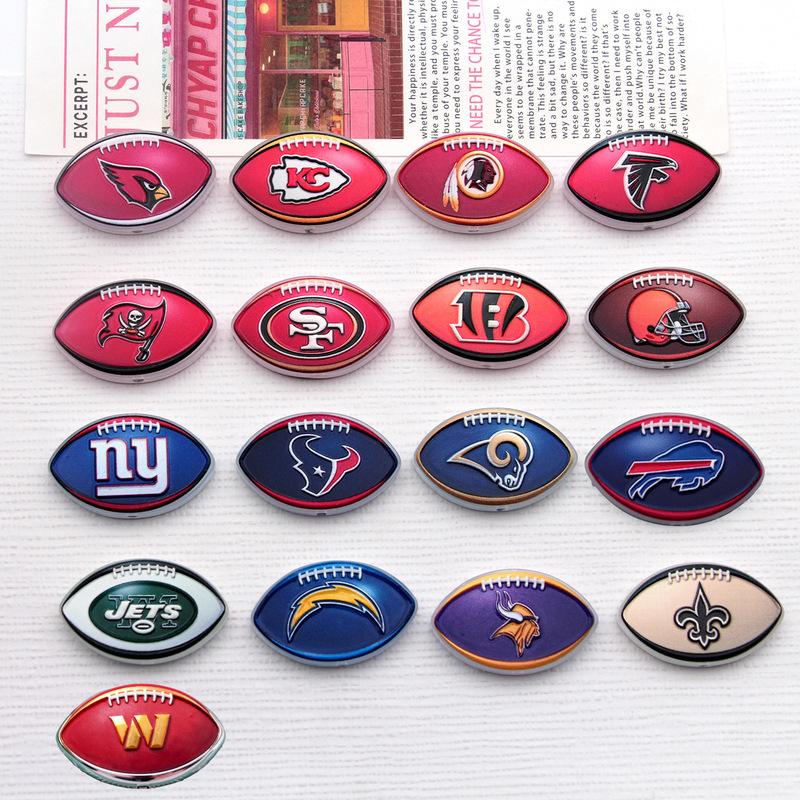 Highly transparent, double-sided, through-hole acrylic sheets featuring NFL team logos, perfect for DIY bead stringing, phone charms, and keychains Highly transparent, double-sided, through-hole acrylic sheets featuring NFL team logos, perfect for DIY bead stringing, phone charms, and keychains