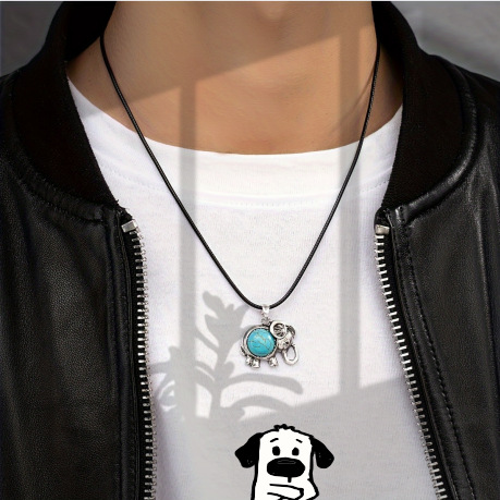 Pendentif éléphant avec collier cordon ciré style punk unisexe_voghion.com