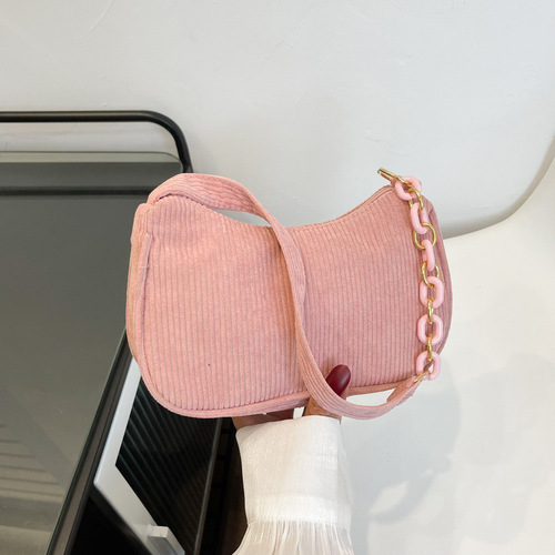 Korean style artistic cloth bag, simple casual corduroy cloth shoulder bag for women, solid color mini crossbody bag, handheld canvas bag