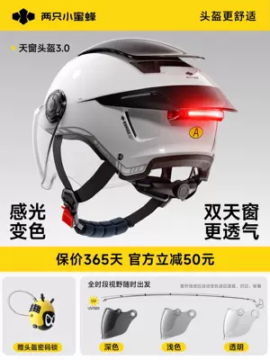 Motosiklet kaskı (dəbilqə) — Two Little Bees 3C Certified Electric - 30-swan-tail-light-model-color-changing-short-mirror-uv-blocking-rate-99-panda-white
