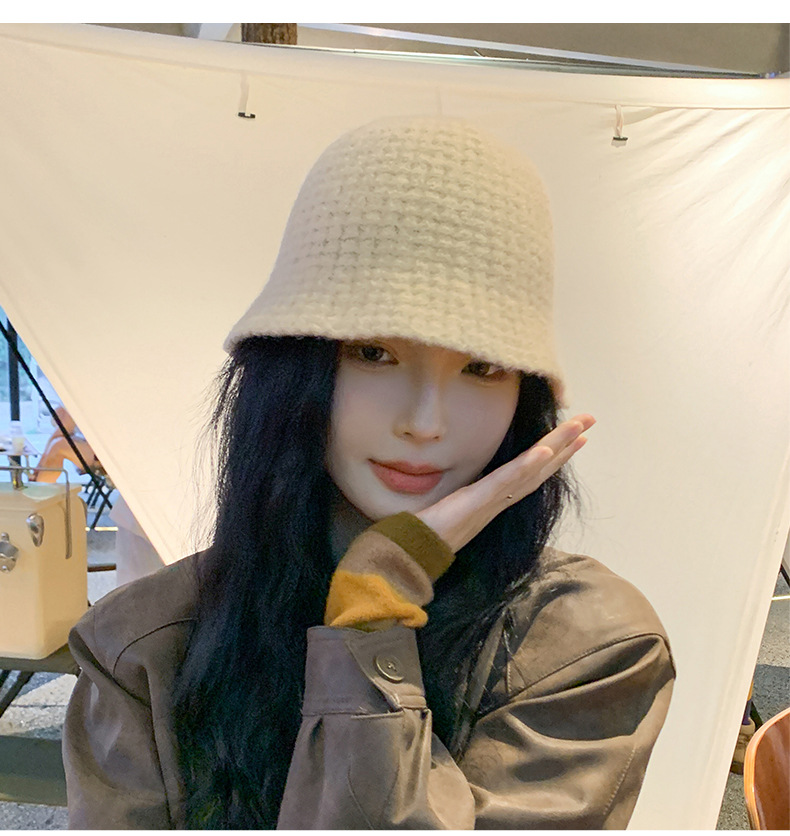 Knitted Hat Children's New Autumn and Winter Face Show Small Solid Color Simple Wool Bucket Hat Warm and Fashionable_voghion.com