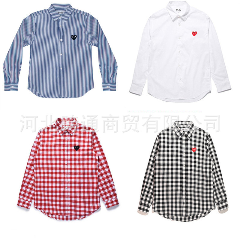 Love Stripesd Shirt Cdg Checkered Shirt Kawasaki Play Pure Cotton Baoling Long-Sleeved Shirt Men and Women Couple Jacket