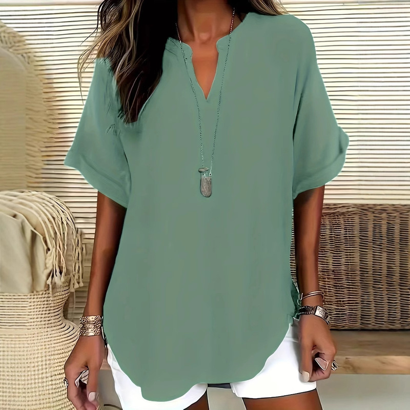 2025 European and American Cross-Border Amazon Summer New Fashion Loose Solid Color Women's Casual Shirt for Women