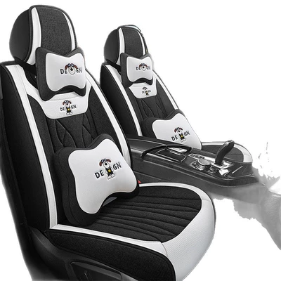 Four Seasons Pad: Cartoon Linen Fabric Car Seat Cover