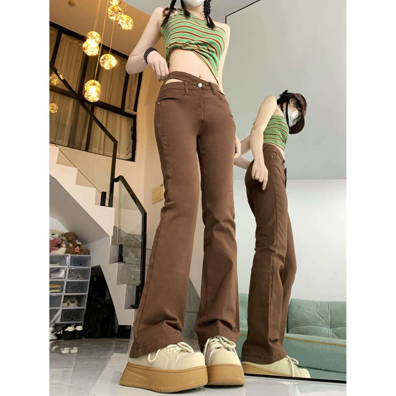 2024-май новые нерегулярные джинсы с высокой талией женские эластичные тонкие прямые брюки дизайн штанов