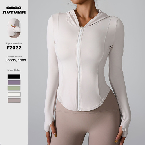 INS 2024 EU/US Cross-border New Arrival Long-Sleeve Sports Jacket with Hooded Design – Perfect for Running, Fitness, and Yoga, Featuring a Zipper