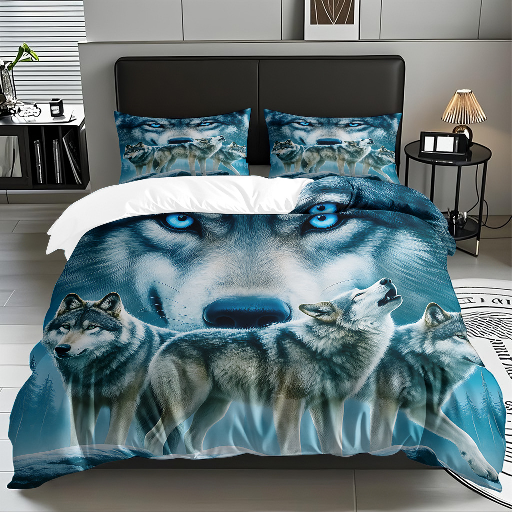 TEMU / JIT adaptado al patrón de lobo impresión digital set edredón molido textil transpirable para dibujar puede hacer