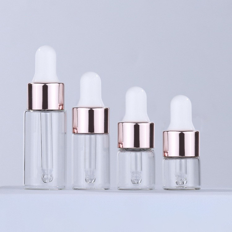 新款现货1ml2ml3ml5ml透明小精油瓶玫瑰金小滴管瓶试用小样分装瓶