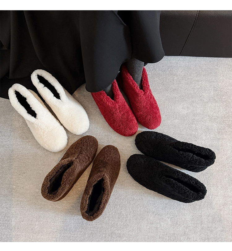 Boot cổ cao lông cừu mùa đông kiểu V, lót lông dày giữ ấm, tăng chiều cao, da dê nguyên tấm — nâu, màu đen, Trắng, màu đỏ chi tiết 25