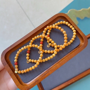 Natural gypsum wax demon flower old wax 6mm single ring bracelet with 925 silver beeswax amber bracelet Russian fragrant honey