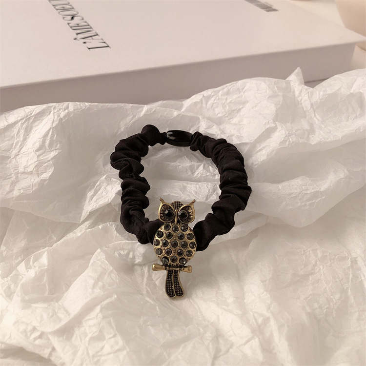 Metal retro conejo negro anillo de cabello de cola de caballo cuerda de cabello elástica de alta altura temperamento banda de goma adornamiento para el cabello