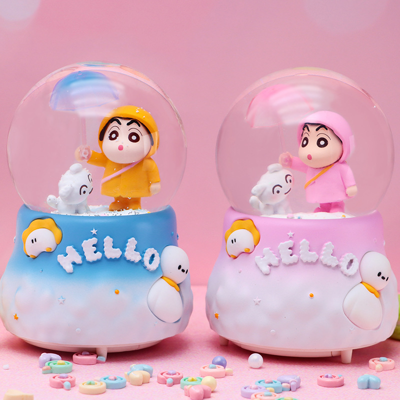 Anime japonés mismo estilo Crayon Shin-chan y Little White Crystal Ball Music Box Creative Piaoxue Music Box Regalo para estudiantes