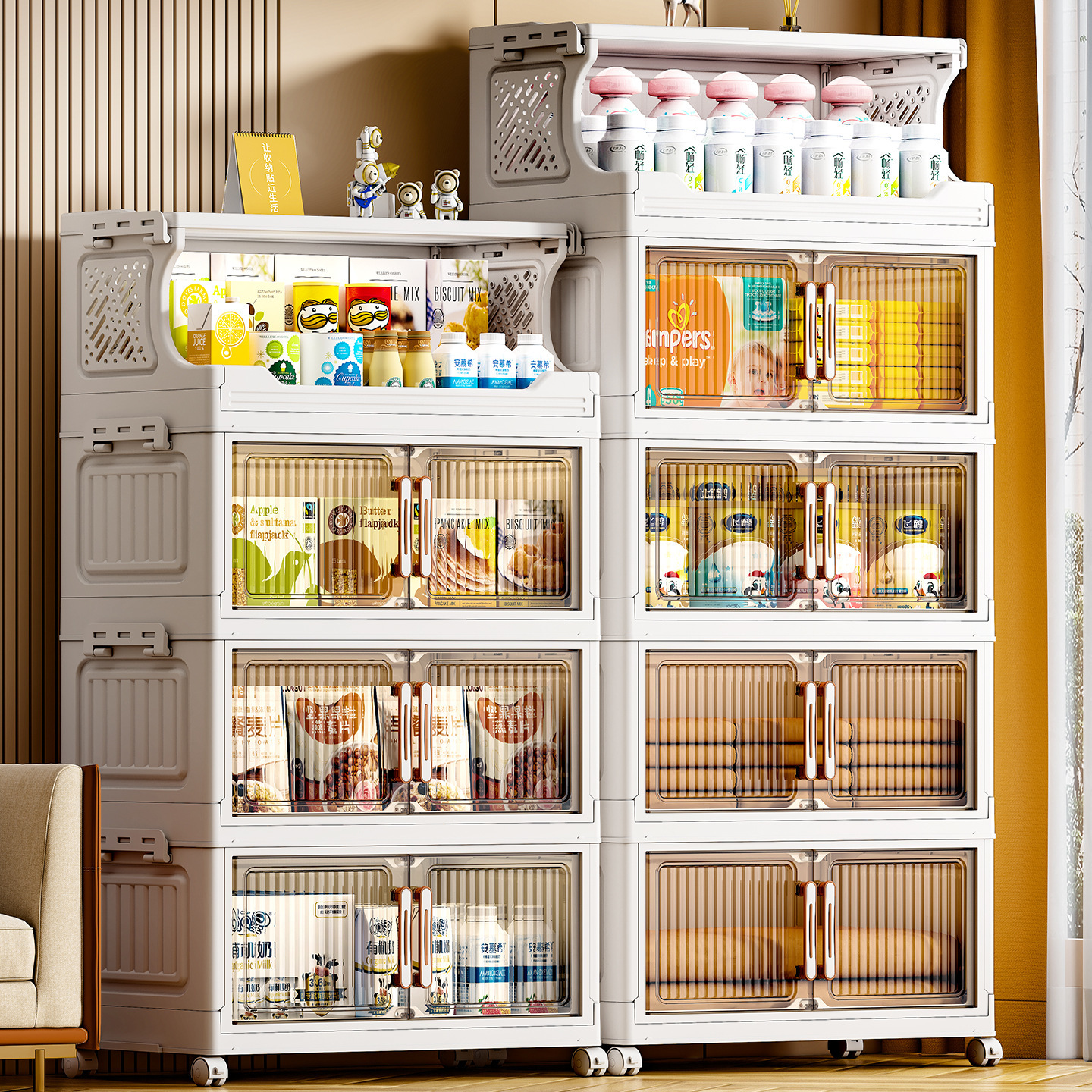 Gabinete de almacenamiento plegable sin instalación, armario de cocina, baño, juguetes con ruedas, estante multifuncional multicapa para bocadillos image 1
