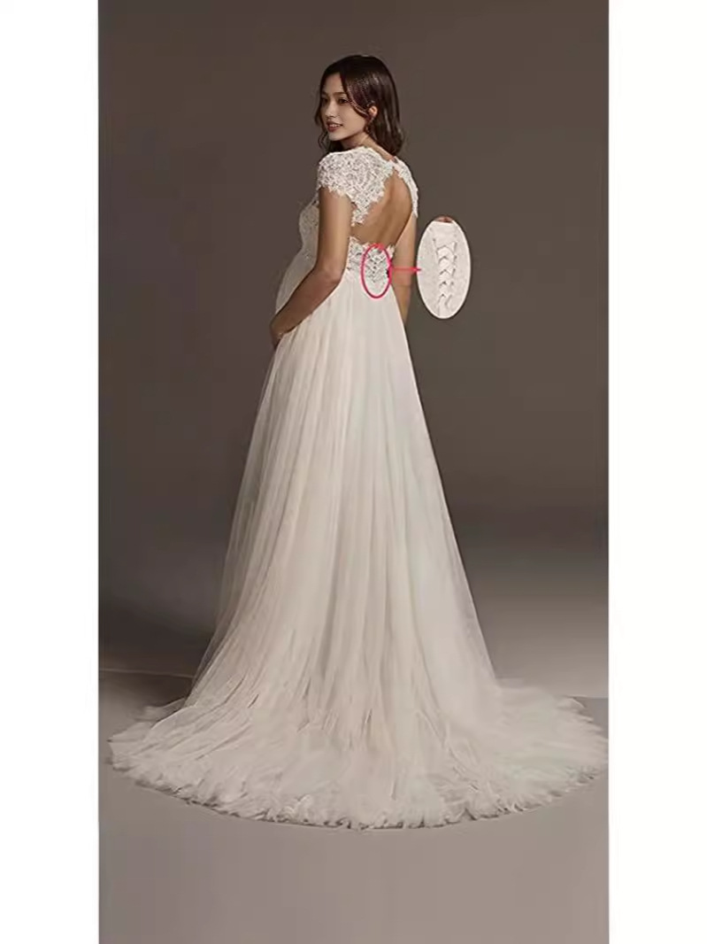 Comercio exterior vestido de novia embarazada cintura alta tamaño grande europeo y americano Laisen pequeña cola blanca Amazon vestido de novia transfronterizo