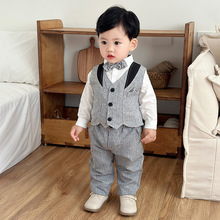 2025欧美周岁礼服男宝儿童服装宝宝春秋燕尾服马甲三件套男童套装