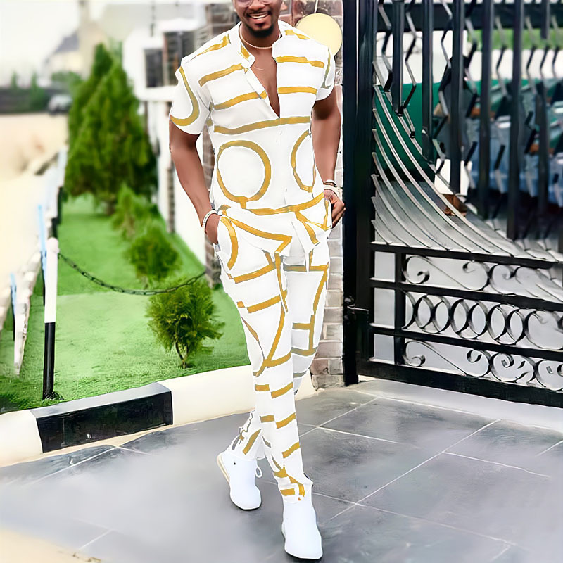 Monochrome Men's Summer Casual Two-piece Shirt And Trousers Set_voghion.com