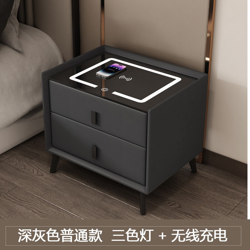 スマートベッドサイドテーブル無垢材モダンシンプルなインターネットセレブ新しい多機能ワイヤレス充電指紋ロック寝室のベッドサイドテーブル|undefined