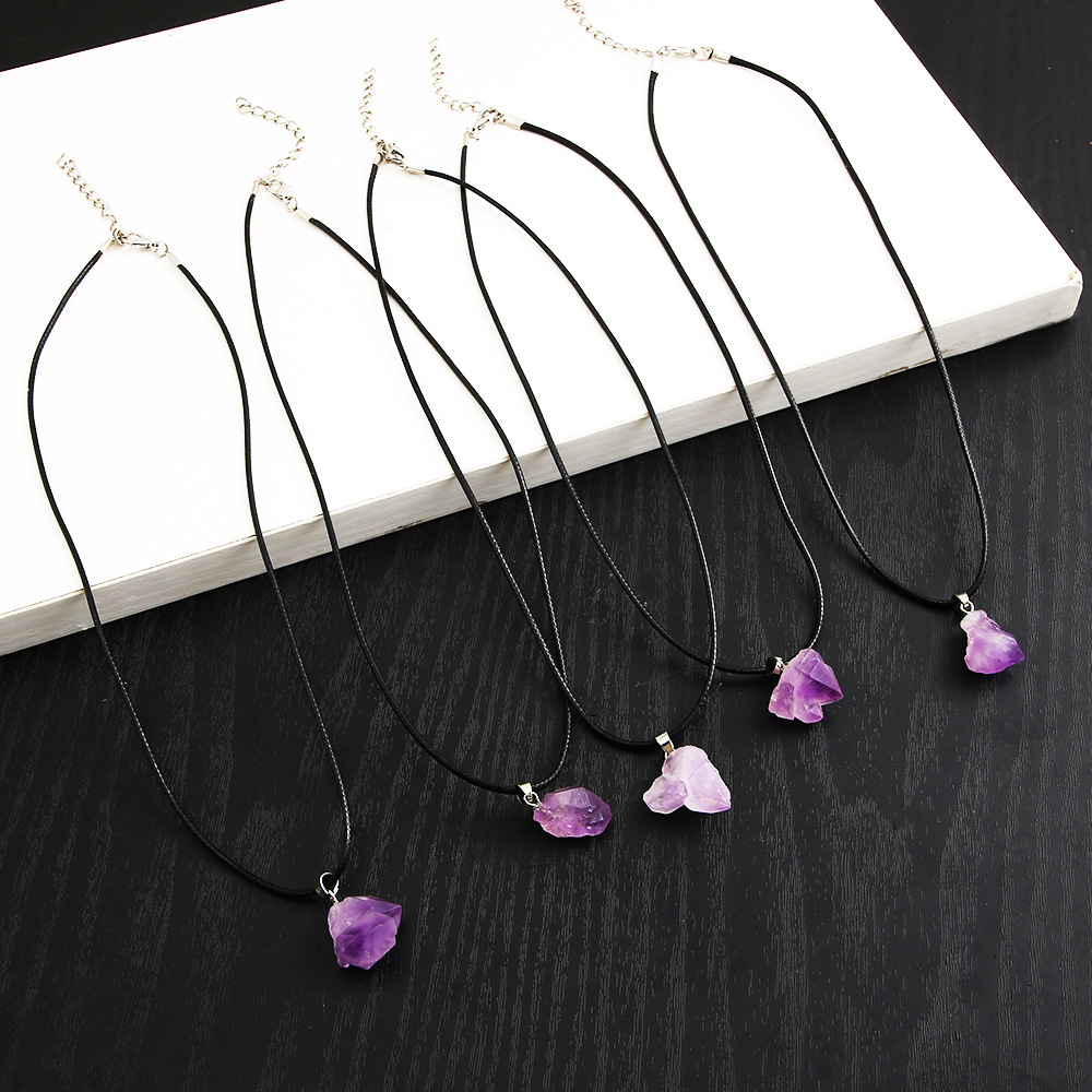 Crystal Pendant Necklace Wholesale Natural Amethyst Cluster Gravel Lavender Amethyst Clavicle Chain Female 5 Pack_voghion.com
