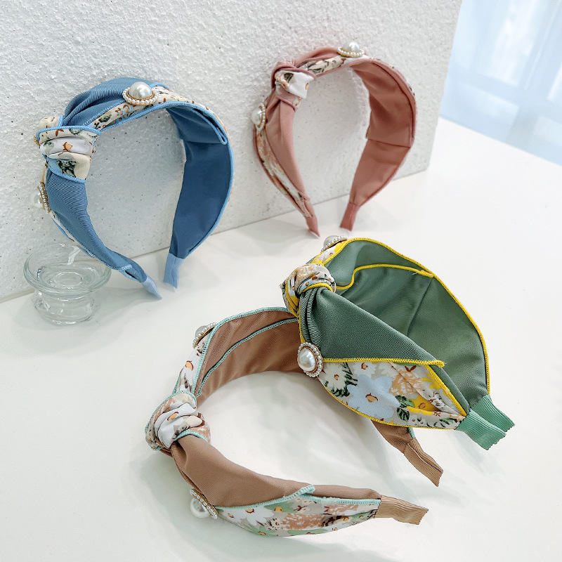 Korean New Headband Fashion Printed Fabric Color Matching Knotted Headband display picture 1