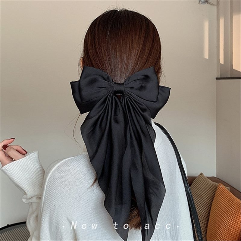 特大韓国風リボンヘッドバンドロングリボンスプリングクリップ女性のハイエンドヘアピンヘッドバンド diy 手作りアクセサリー|undefined