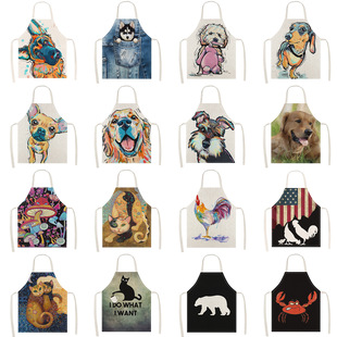 Amazon's New Apron Puppy Pattern Linen Print Anti-fouling and Oil-proof Kitchen Restaurant Home Apron