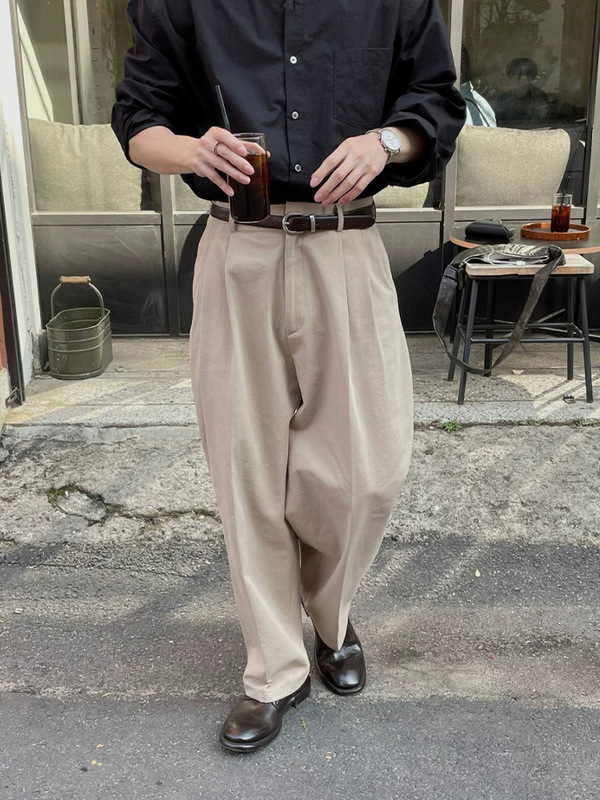 美式双褶设计感工装西裤男暗扣宽松直筒长裤休闲百搭通勤西装裤潮|undefined