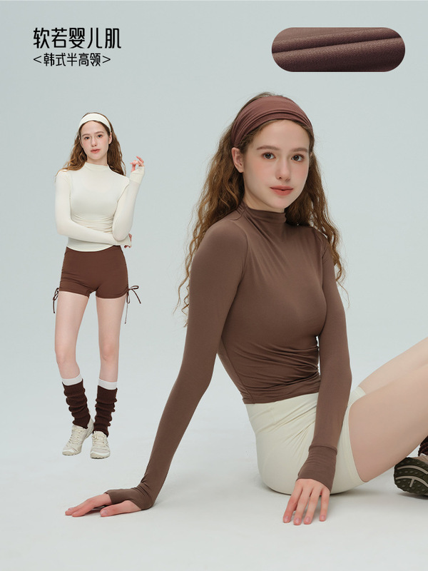 2025秋冬新品瑜伽服女柔软亲肤运动服带拇指扣健身服半高领长袖|undefined